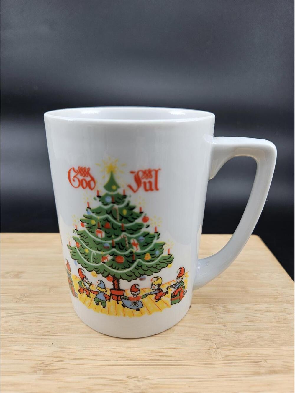 Vintage Berggren God Jul Christmas Gnome Mug Scandinavian Folk Art